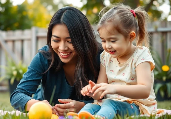 Au Pair playing with a girl Outdoor