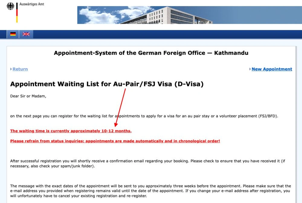 German Embassy Appointment waiting time